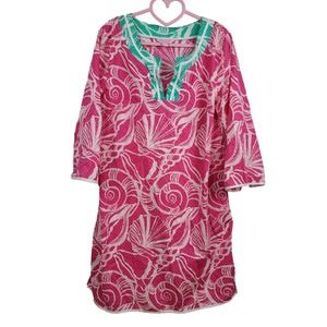 Lilly Pulitzer Womens Medium Seashell Print Tunic Top Blouse Pink Novelty Print